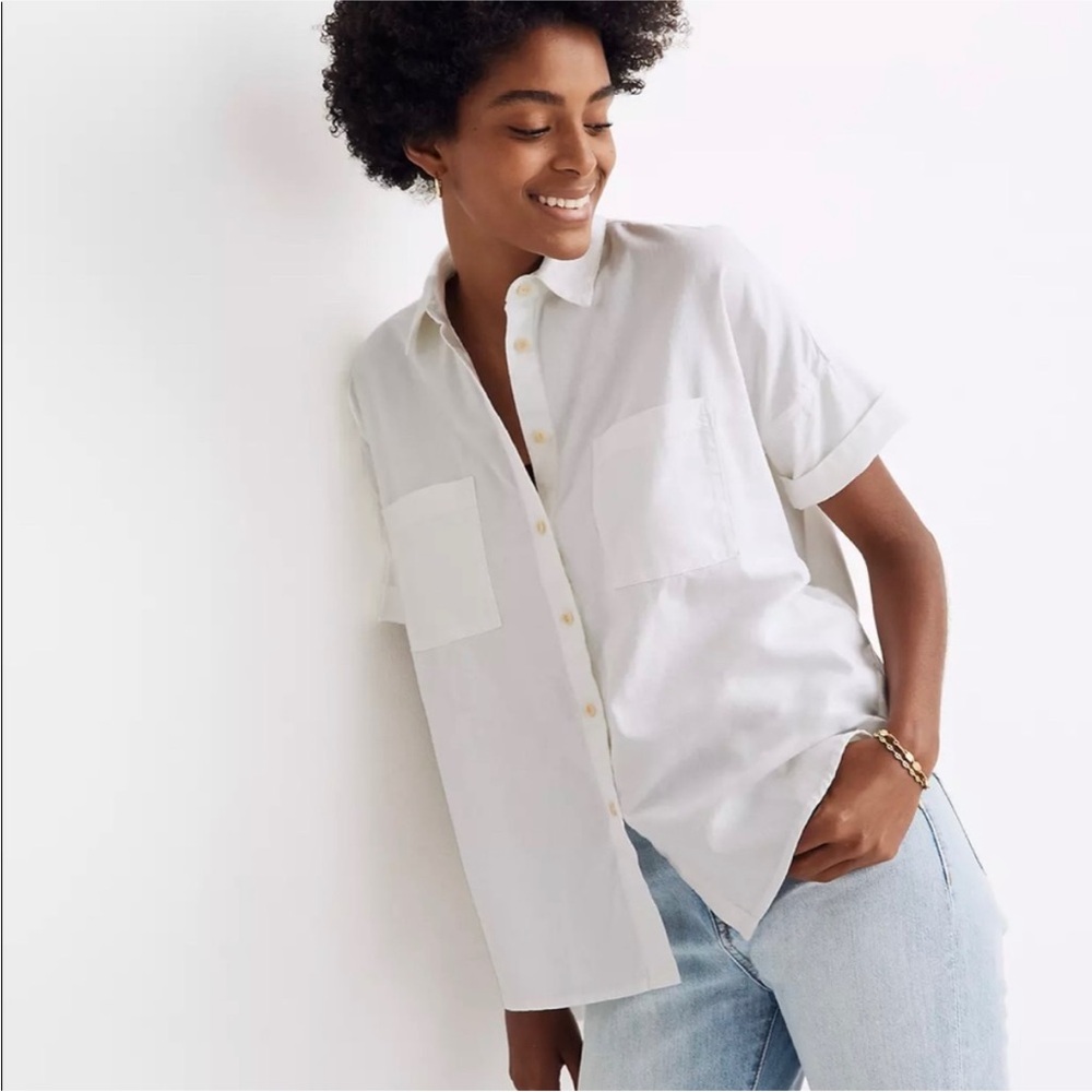 Madewell white 100% cotton courier button down shirt